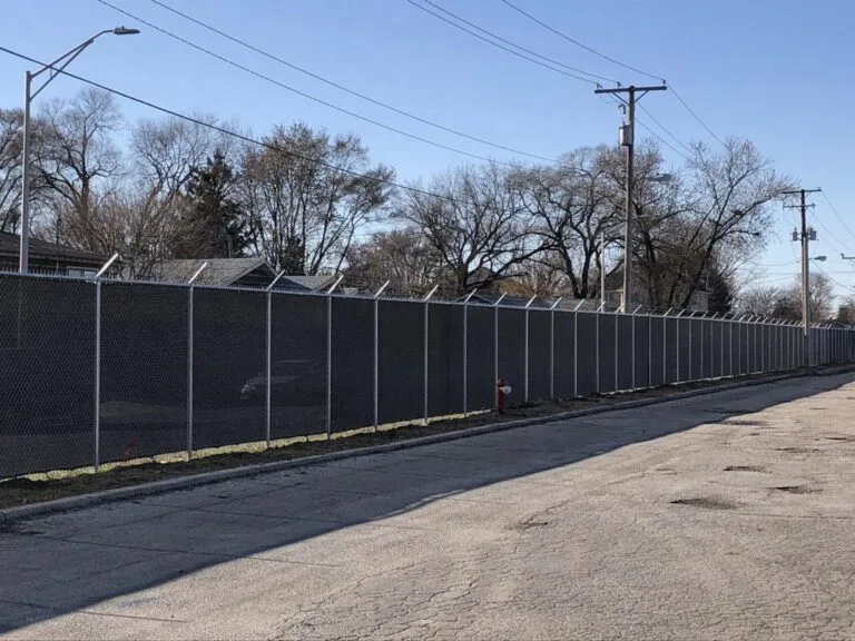 Galvanized Chain Link With Privacy Screen+Barb Wire