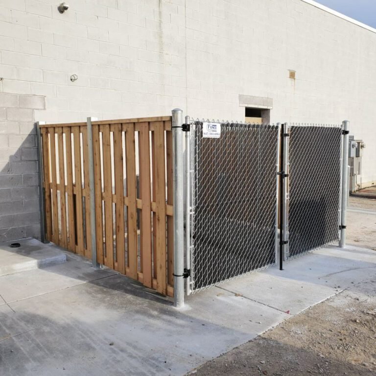 Shadow Box + Chain Link With Privacy Slats Gates